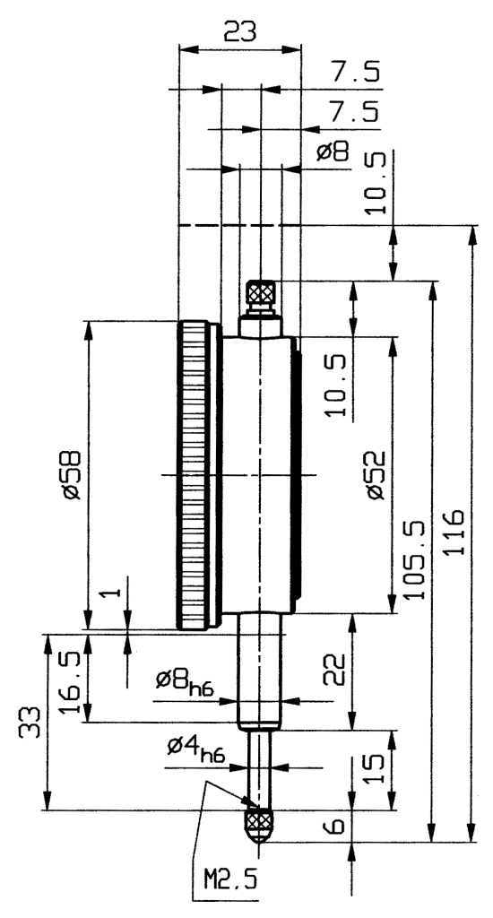 Messuhren DIN 878 im Etui Metallgehäuse, Außenring Polyamid mit 2 konzentrischen Zeigern 10/0,01mm  Ø58mm, M 2 TK