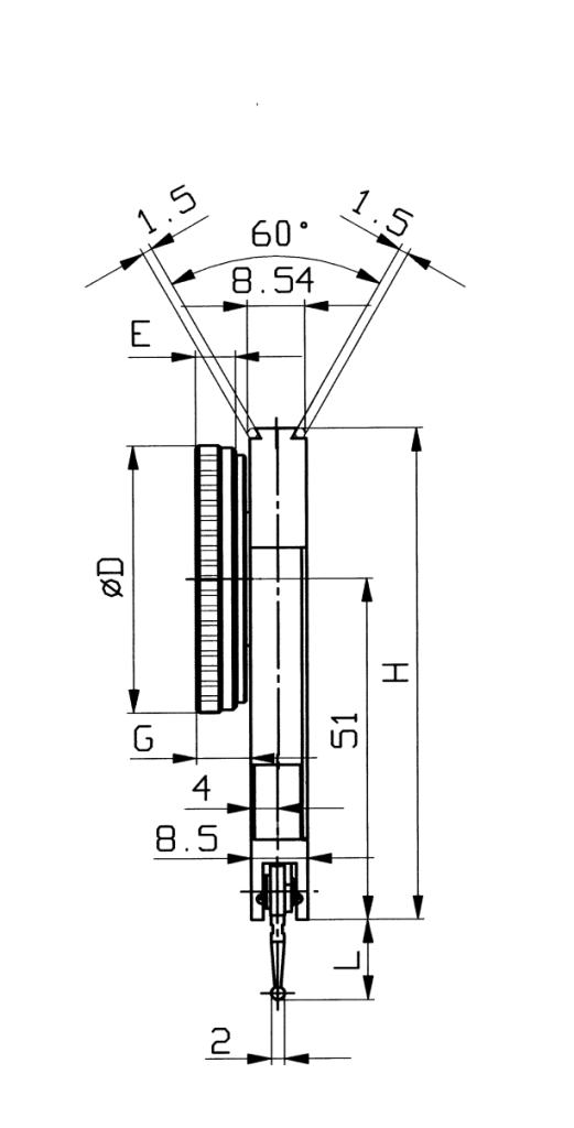 Fühlhebelmessgeräte im Etui Bauform nach DIN 2270 B 0,5/0,01/35,7mm Ø40mm, K 44