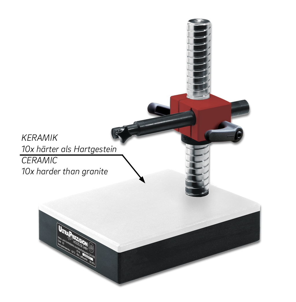 Precision meas. tables, ceramic surface, granite base Adjustable arm, column with helical thread 250x200/230mm DIN 876/00 Precision meas. tables, ceramic surface, granite base Adjustable arm, column with helical thread 250x200/230mm DIN 876/00