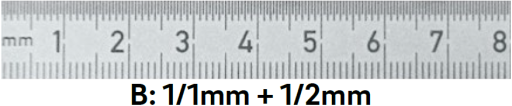 Maßstäbe biegsam Federbandstahl rostfrei Teilung B:1/1mm+1/2mm 1500/30x1mm