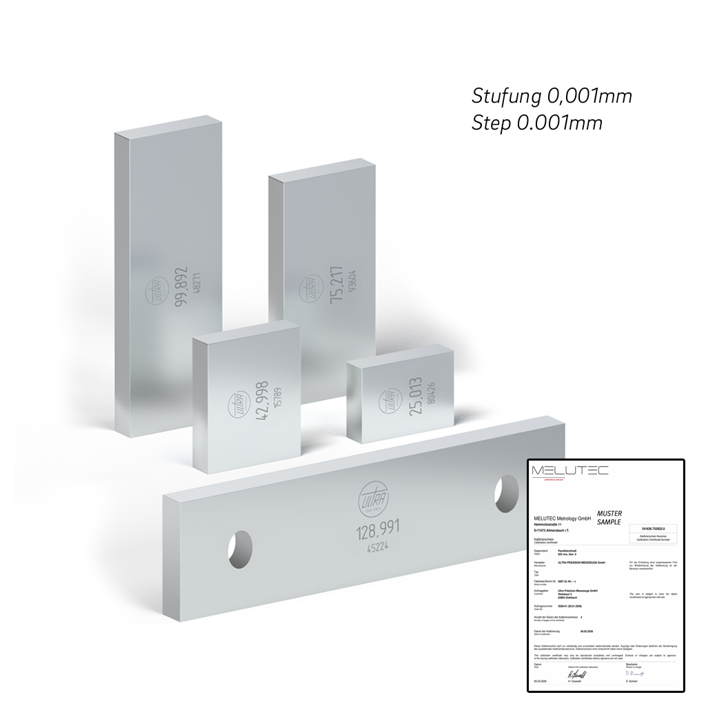 Parallel-Einzelendmaße im Etui Spezialstahl DIN EN ISO 3650 Sondermaße, gehärtet, inkl. Werks-Kalibrierschein