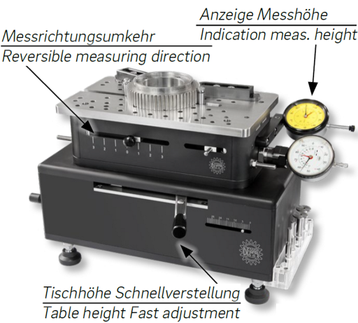 Universalvergleichsmessgeräte QUICK-CHECK im Koffer mit höhenverstellbarem Tisch durch Handrad 20-200 / 0-180mm (255x150mm), 90005