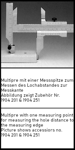 Messschieber MULTIPRE inox matt im Etui mit Spitzen, mit höhenverstellbarem Schnabel 500x150-1/20mm