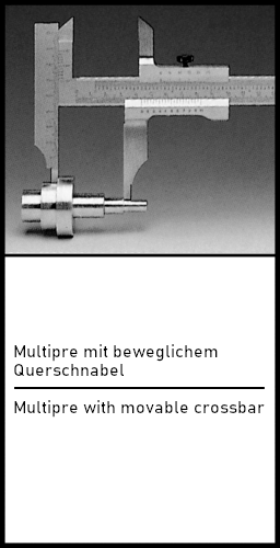 Messschieber MULTIPRE inox matt im Etui mit Spitzen, mit höhenverstellbarem Schnabel 250x80-1/20mm