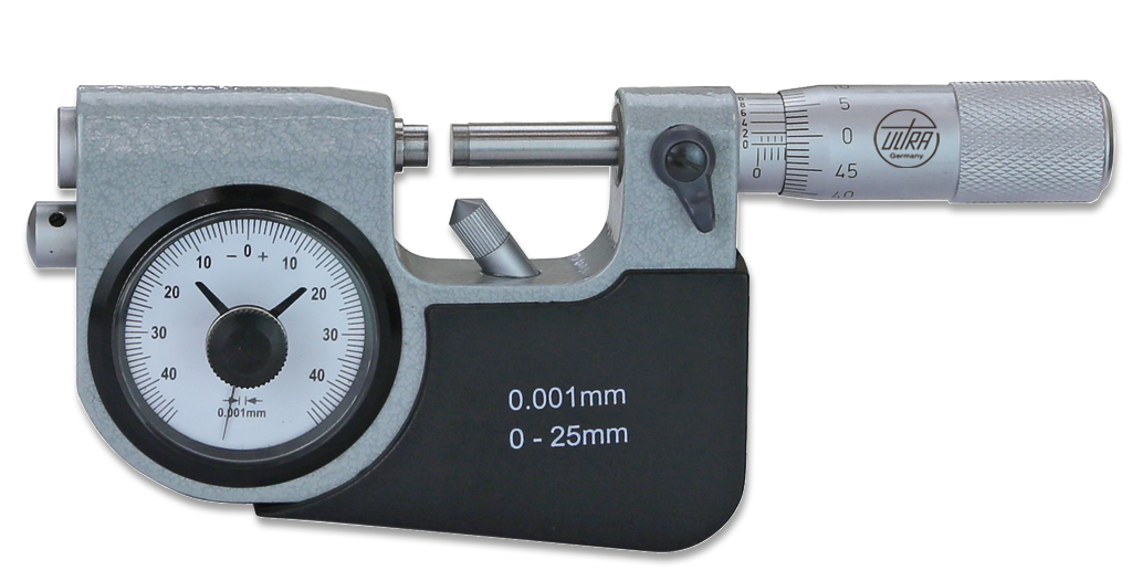 External micrometers ULTRA active with comparator gauge Tungst. carb. meas. face Ø 6,5mm, pitch 0,5mm in box 0-25/0,002/0,001mm External micrometers ULTRA active with comparator gauge Tungst. carb. meas. face Ø 6,5mm, pitch 0,5mm in box 0-25/0,002/0,001mm