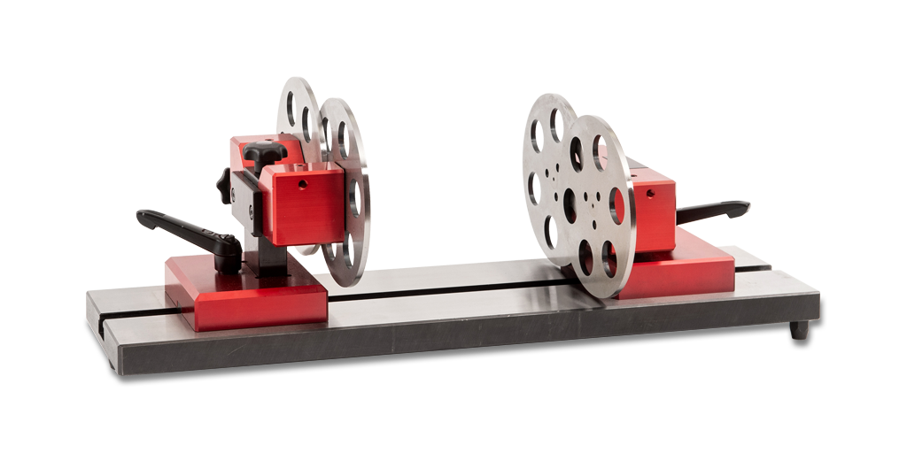 Rundlaufprüfgeräte RLPG 240/500 mit Grundplatte aus Stahl, gehärtet, mit Abrollscheiben 120x4/Ø240/500mm