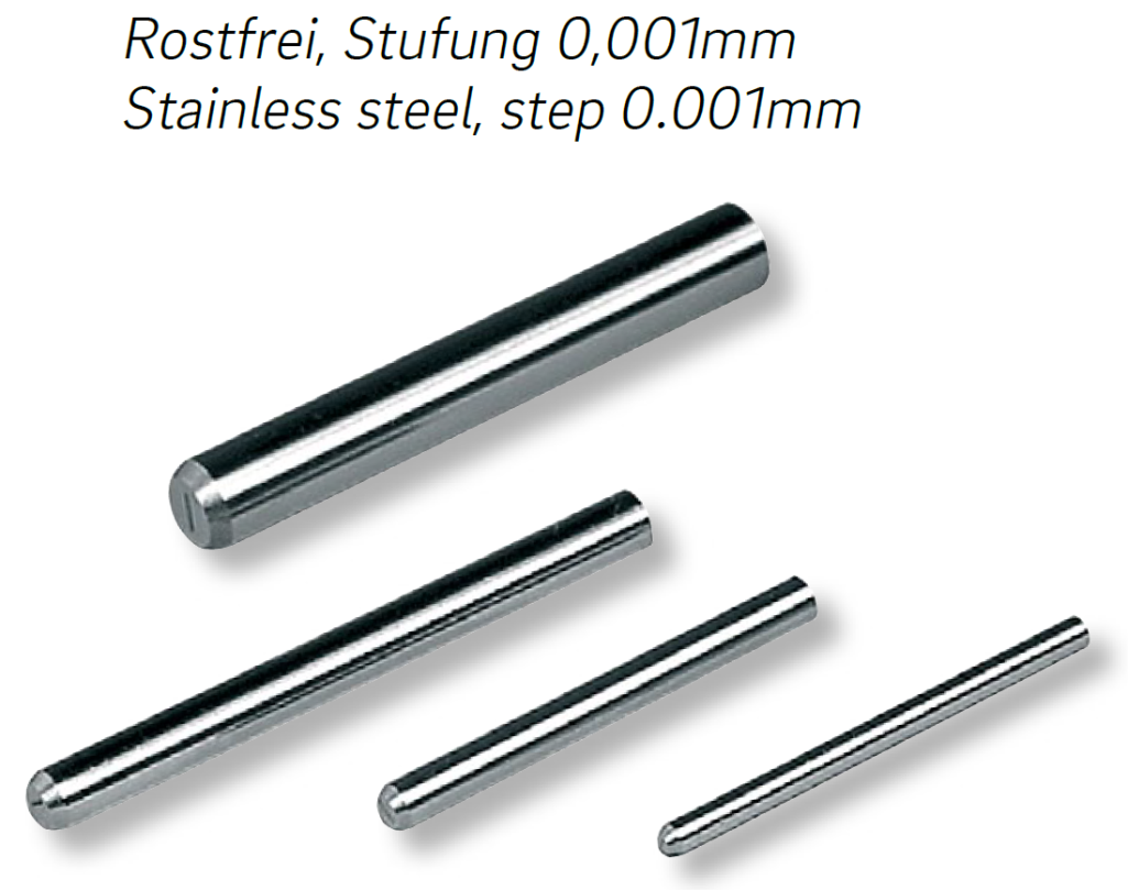Prüfstifte, einzeln  Tol.±0,001mm rostfreier Stahl gehärtet DIN 2269 Ø 0,500-0,999/0,001/40mm
