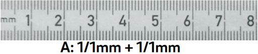 Maßstäbe biegsam Federbandstahl rostfrei Teilung A:1/1mm+1/1mm 150/13x0,5mm