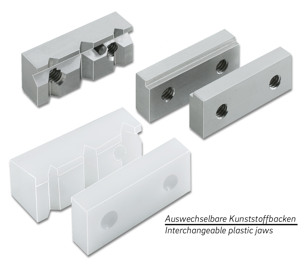 MINI Präzisionsschraubstöcke, auswechselb. Kunststoffbacken mit Gewindespindel Gen. 0,02/100mm 14x15mm INOX