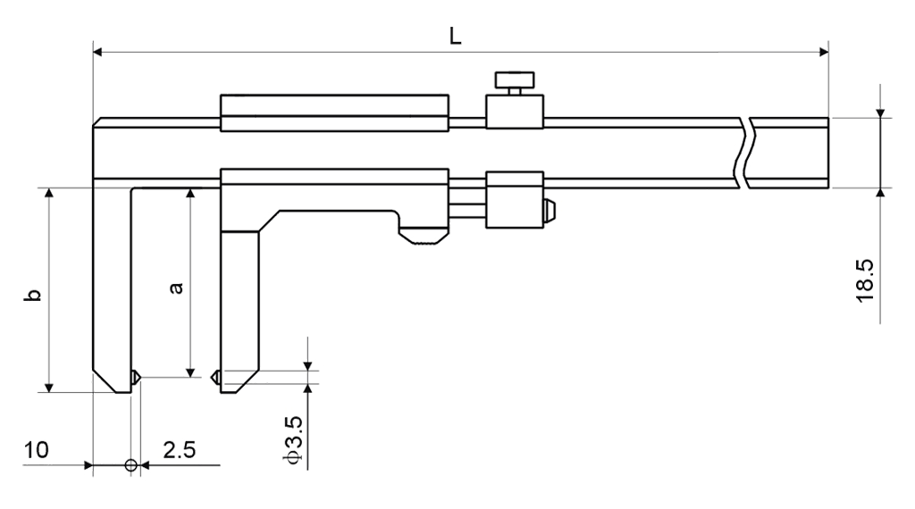 Vernier calipers inox matt for brake discs with trailing slide 50x80-1/10mm