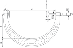 Bügelmessschrauben für Zahnweitenmessung mit Tellermessflächen Ø 35mm, Modul 2-10, Steigung 1,0mm 750-800/0,01mm