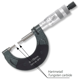 External micrometers in box with thin measuring pins Tungsten carbide Ø 3x10mm, pitch 0,5mm External micrometers in box with thin measuring pins Tungsten carbide Ø 3x10mm, pitch 0,5mm