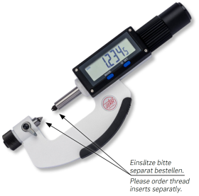 Digital external micrometers in box for thread measurement, mounting hole for inserts Ø 3,5mm Digital external micrometers in box for thread measurement, mounting hole for inserts Ø 3,5mm