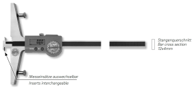 Digital-Tiefenmessschieber DIGI RICOR inox im Etui mit auswechselbarem Messeinsatz Digital-Tiefenmessschieber DIGI RICOR inox im Etui mit auswechselbarem Messeinsatz