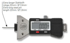 Digital-Tiefenmessschieber ULTRA active inox im Etui mit extra langem Stahlstift Digital-Tiefenmessschieber ULTRA active inox im Etui mit extra langem Stahlstift
