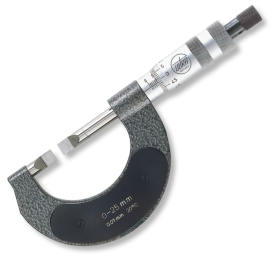 Bügelmessschrauben im Etui für Nutenmessung mit flachen Messenden gehärtet 0,4x4mm, Steigung 0,5mm