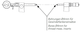 Bohrungen in den Messflächen oder Messteller für Bügelmessschrauben Nr. 2044203 bis Nr. 2044215 Bohrungen in den Messflächen oder Messteller für Bügelmessschrauben Nr. 2044203 bis Nr. 2044215