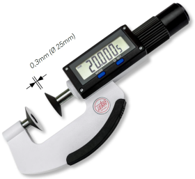 Digital external micrometers in box for gear tooth measurement, with disc measuring faces Digital external micrometers in box for gear tooth measurement, with disc measuring faces