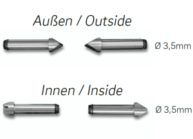 Gewindeflankeneinsätze für Innen- oder Außenmessung, Paar Ø 3,5mm, für DEMM Vergleichsmessgeräte und Rachenlehren Gewindeflankeneinsätze für Innen- oder Außenmessung, Paar Ø 3,5mm, für DEMM Vergleichsmessgeräte und Rachenlehren
