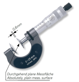 External micrometers for gear tooth measurement with disc measuring contacts External micrometers for gear tooth measurement with disc measuring contacts